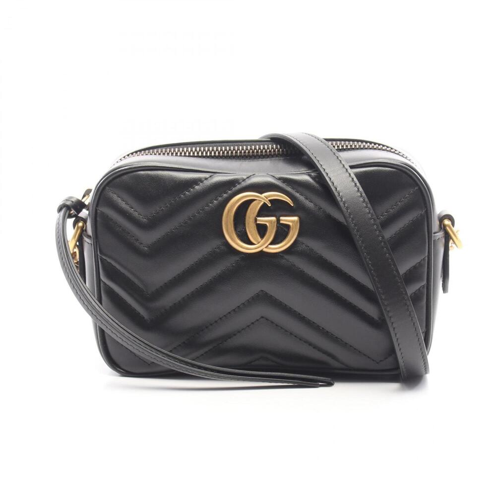 Gucci GG Marmont Quilted Mini Bag, Shoulder Handbag, Leather, Women's, Black,...